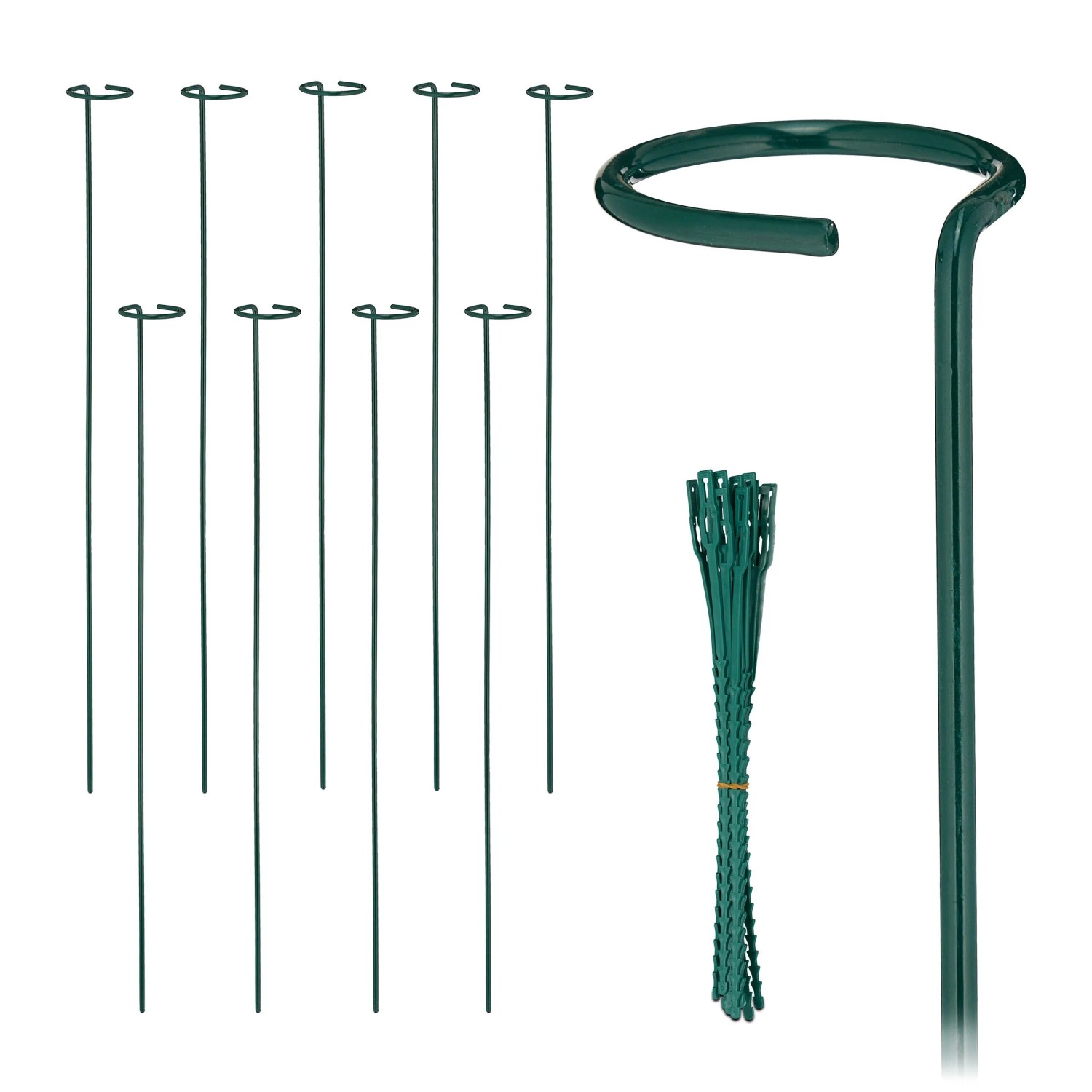 Relaxdays Pflanzstäbe 10er Set Stahl Dunkelgrün Mit Ring 80 cm x 6 cm 140 g