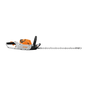 Stihl Akku-Heckenschere HSA 60 in Weiß-Orange mit langer, scharfer Klinge für Hecken und Büsche.