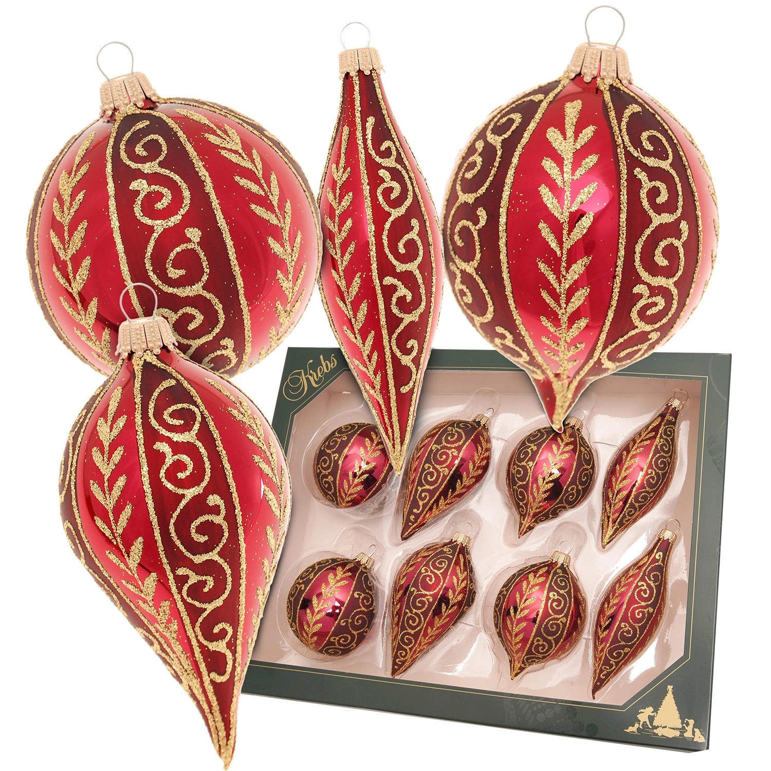 Krebs Glas Lauscha Weihnachtskugeln Sortiment Ranken Rot 7cm günstig online kaufen