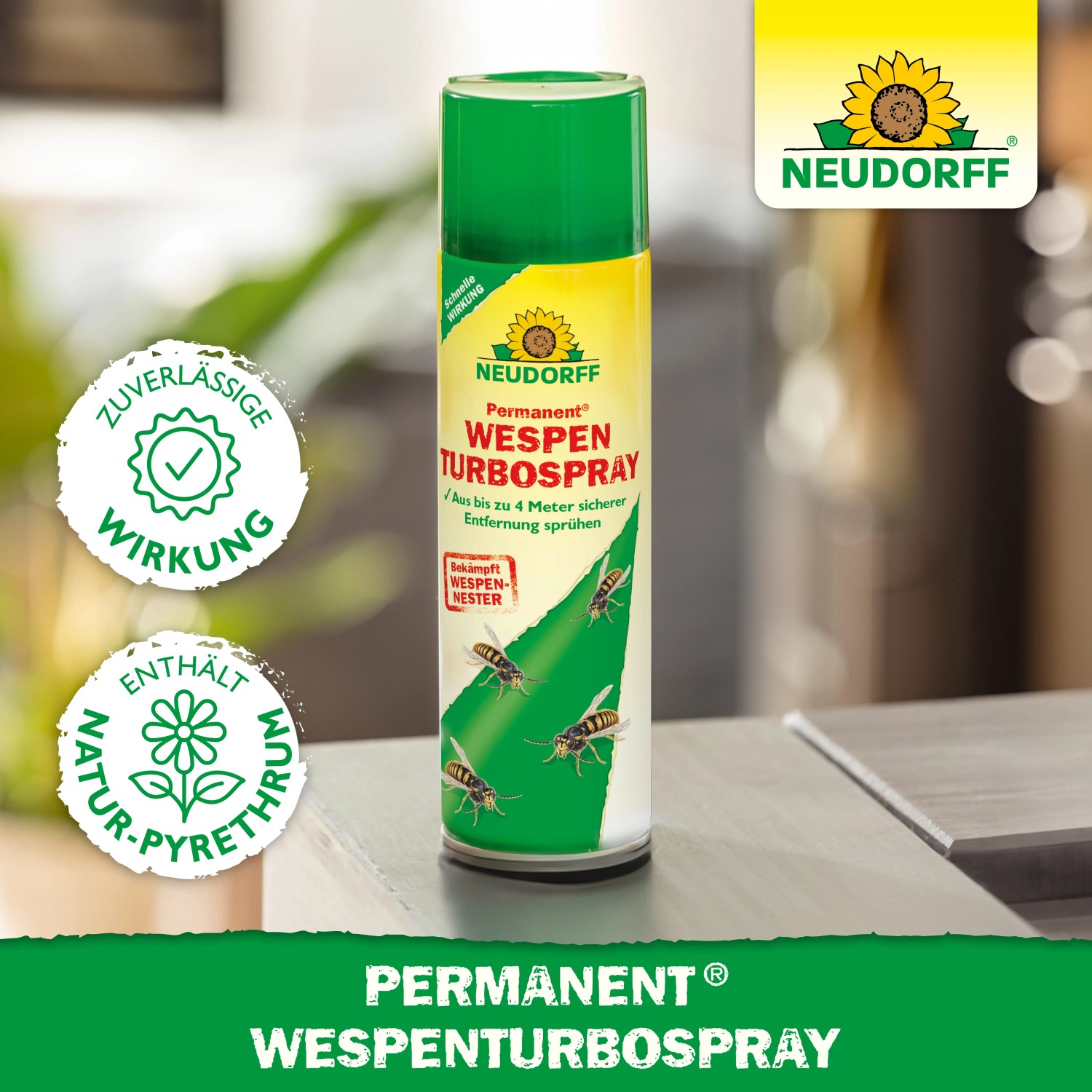 Neudorff Permanent Wespenspray Turbo 500ml zur Wespennestbekämpfung aus sicherer Entfernung.