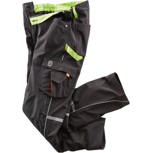 Schwarze Herren Softshellhose Gr. 50 mit limettenfarbenen Details, ideal für Arbeitskleidung.