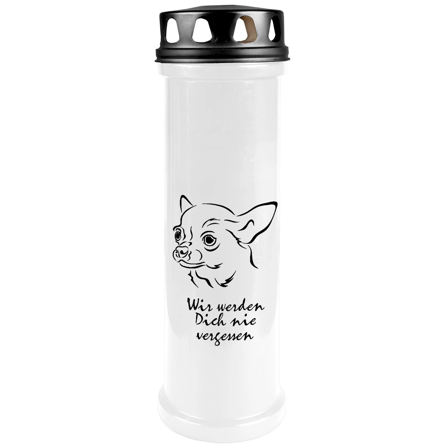 HS Candle Grabkerze Weiß 100h Deckel Schwarz Chihuahua günstig online kaufen