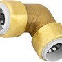 LUX Steckfitting aus Messing, 16 mm, für Rohre. Winkel-Form zur 90° Richtungsänderung.