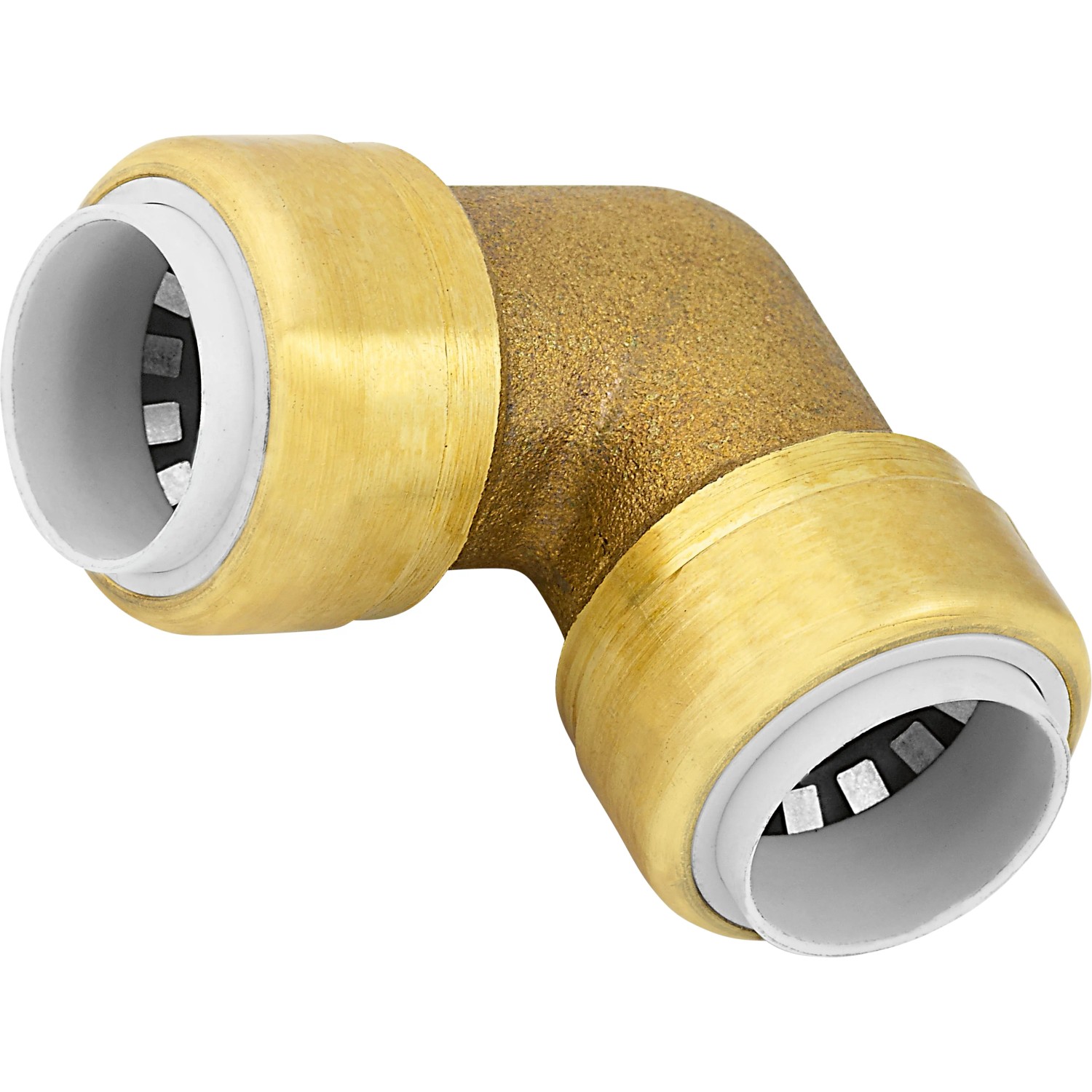 LUX Steckfitting aus Messing, 16 mm, für Rohre. Winkel-Form zur 90° Richtungsänderung.