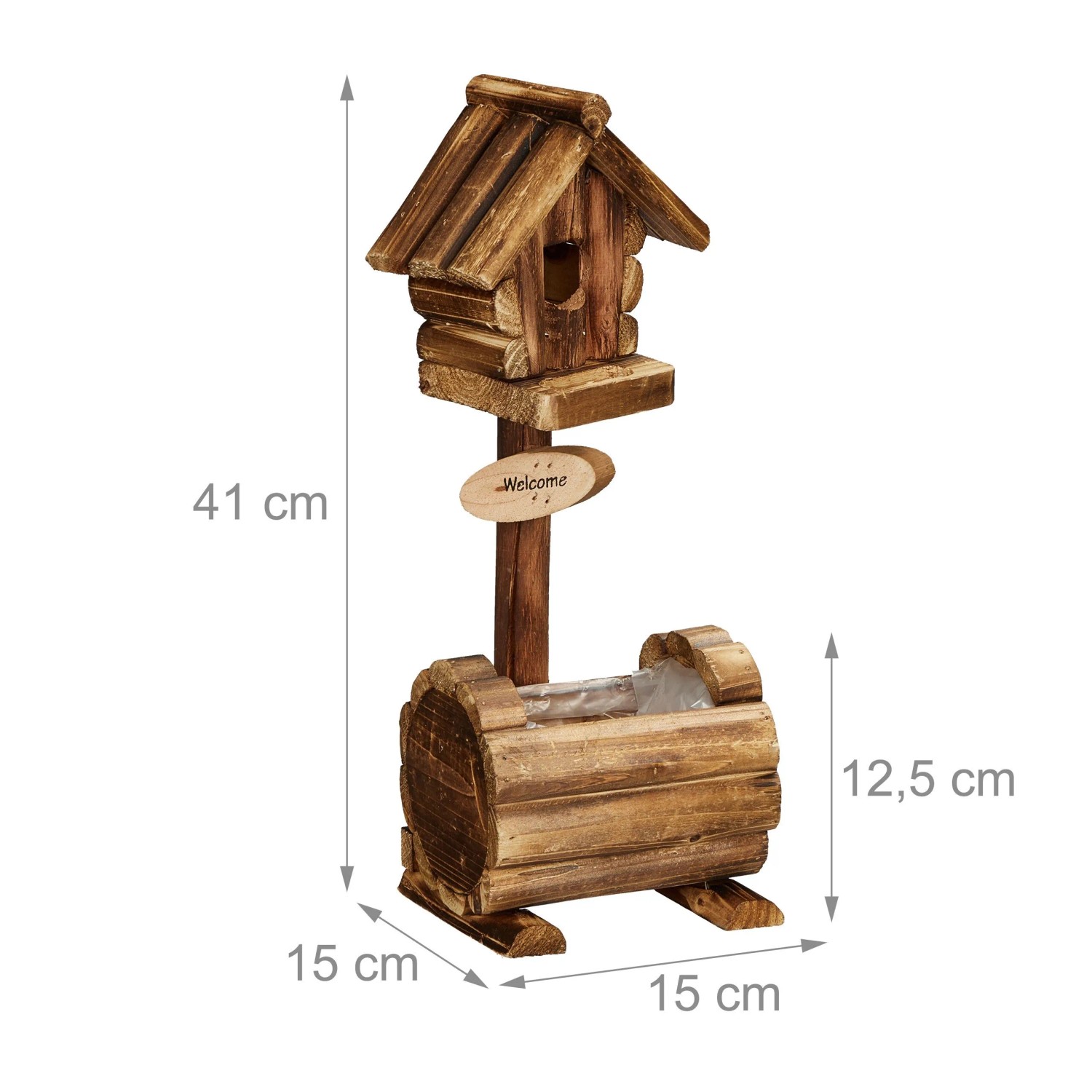 Relaxdays Vogelhäuschen Tannenholz Natur Mit Blumentopf 41 cm x 15 cm x 15 cm_4