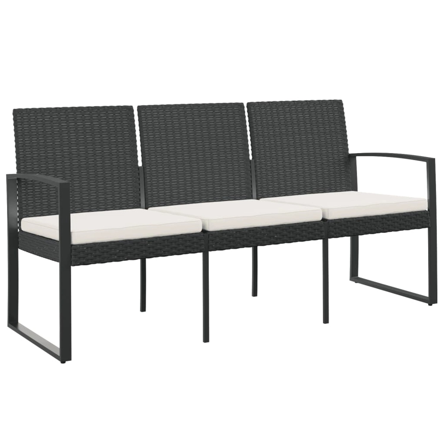 furnicato Gartenbank 3-Sitzer mit Kissen Schwarz PP-Rattan günstig online kaufen