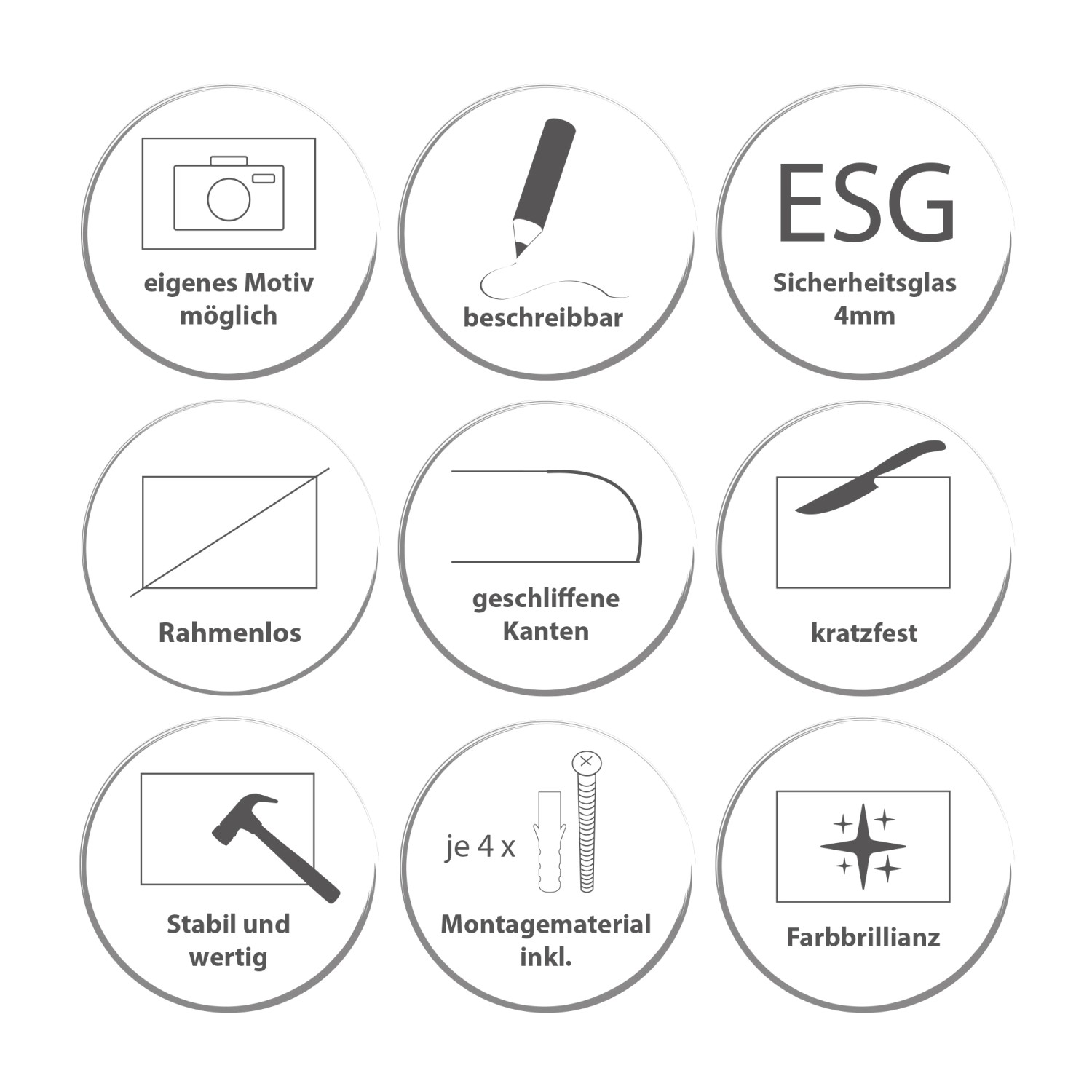 Piktogramme der Eigenschaften vom weißen Banjado Schlüsselkasten mit Leuchtturm Sylt Motiv.