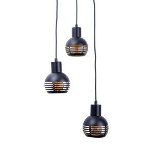 Näve Pendelleuchte Casco, 3er-Set, schwarz, mit goldfarbenem Lichtmuster.
