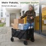 Sekey Bollerwagen, faltbar, schwarz, beladen mit Paketen vor Postfiliale. Ideal für Camping & Transport.