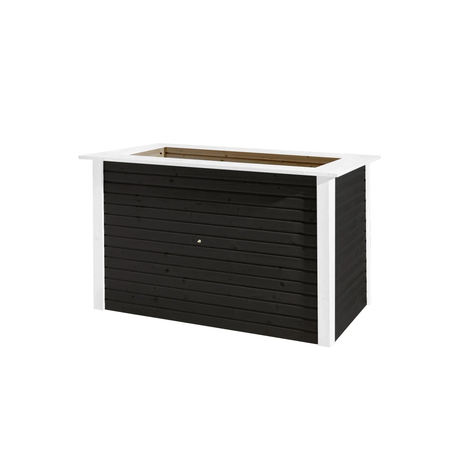 Anthrazitfarbenes Weka Holz-Hochbeet WekaLine 669 mit weißem Rahmen. Ideal zum Gärtnern.