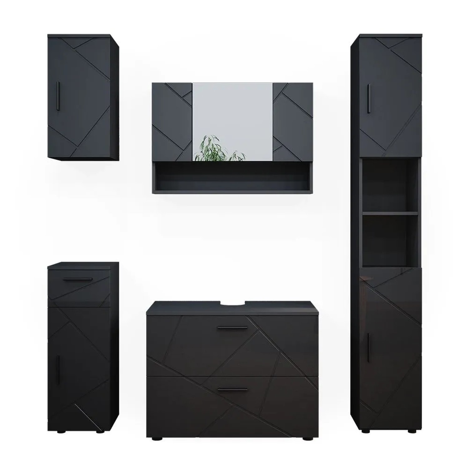 Vicco Badmöbel-Set Irma Anthrazit Hochglanz 80 x 59 5-teilig