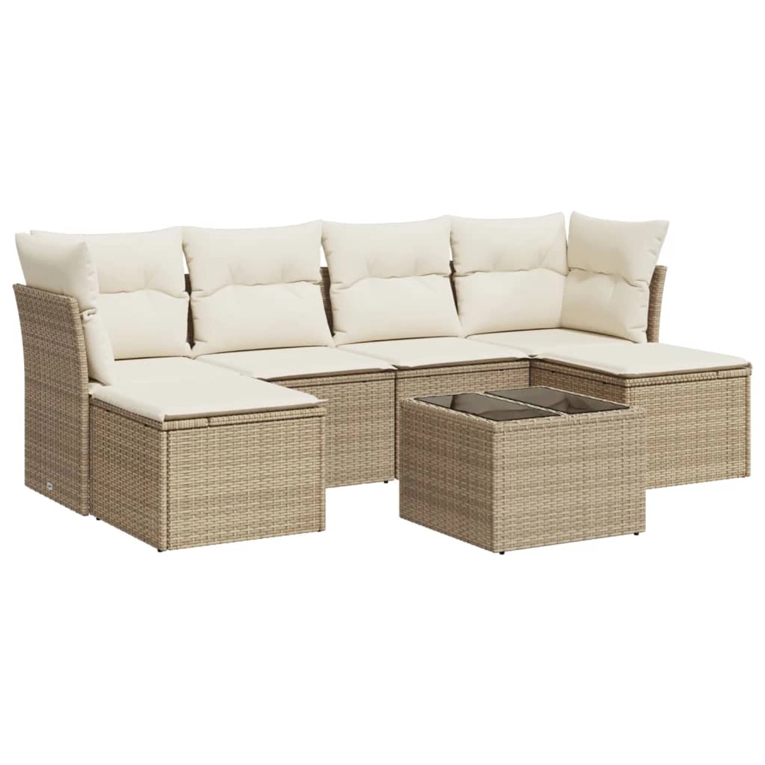 vidaXL 7-Tlg Garten-Sofagarnitur mit Kissen Beige Poly Rattan 3218018 günstig online kaufen