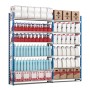 Beladenes PROREGAL Fachbodenregal Maximus Pro, blau-grau, mit sechs Ebenen und diversen Lagergütern.