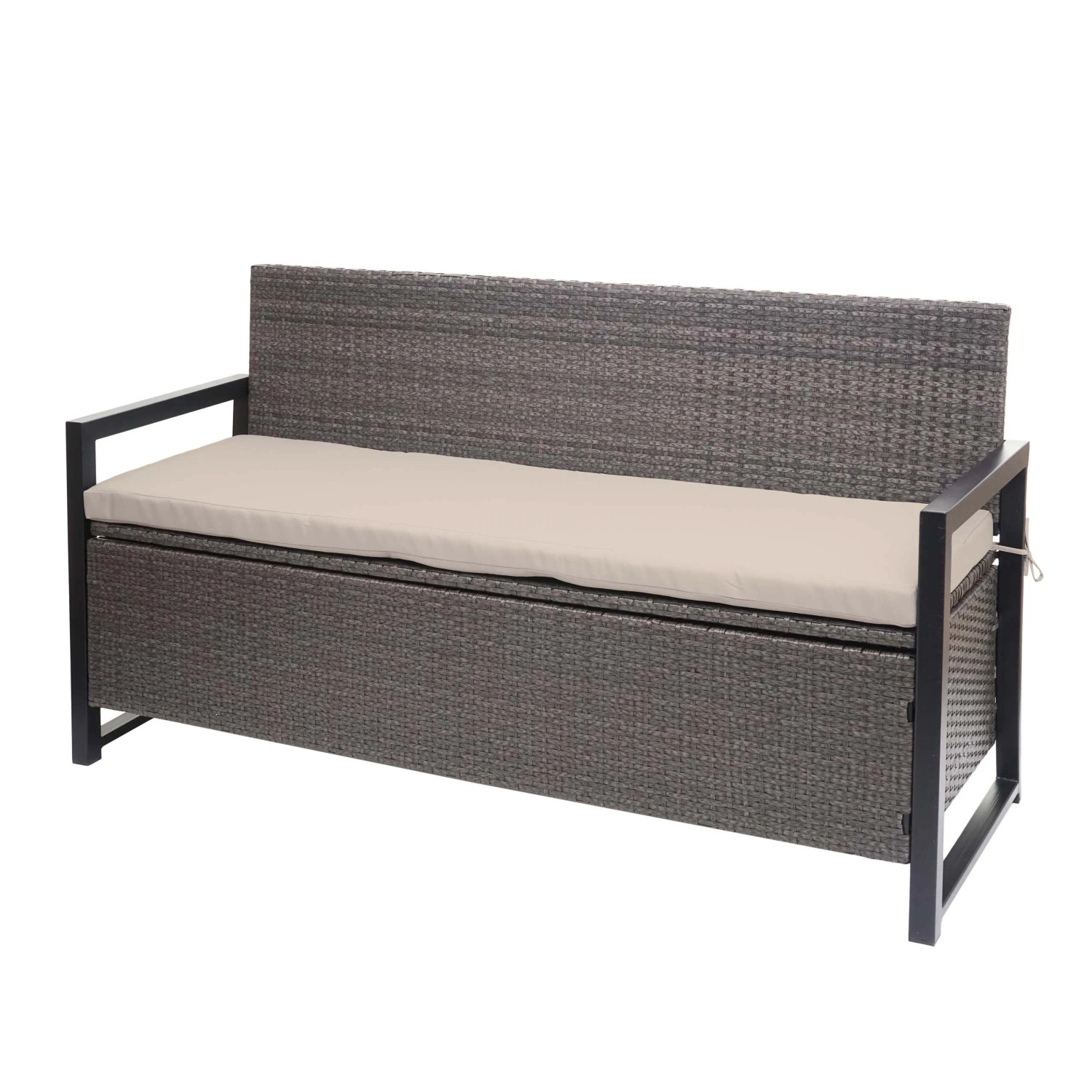 MCW Poly-Rattan 3er Sitzbank F39 Grau-meliert Kissen Beige
