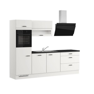 Moderne Impuls Küchenzeile IBZ42704E 270 cm in Space Grey mit schwarzer Arbeitsplatte, Spüle und Backofen.
