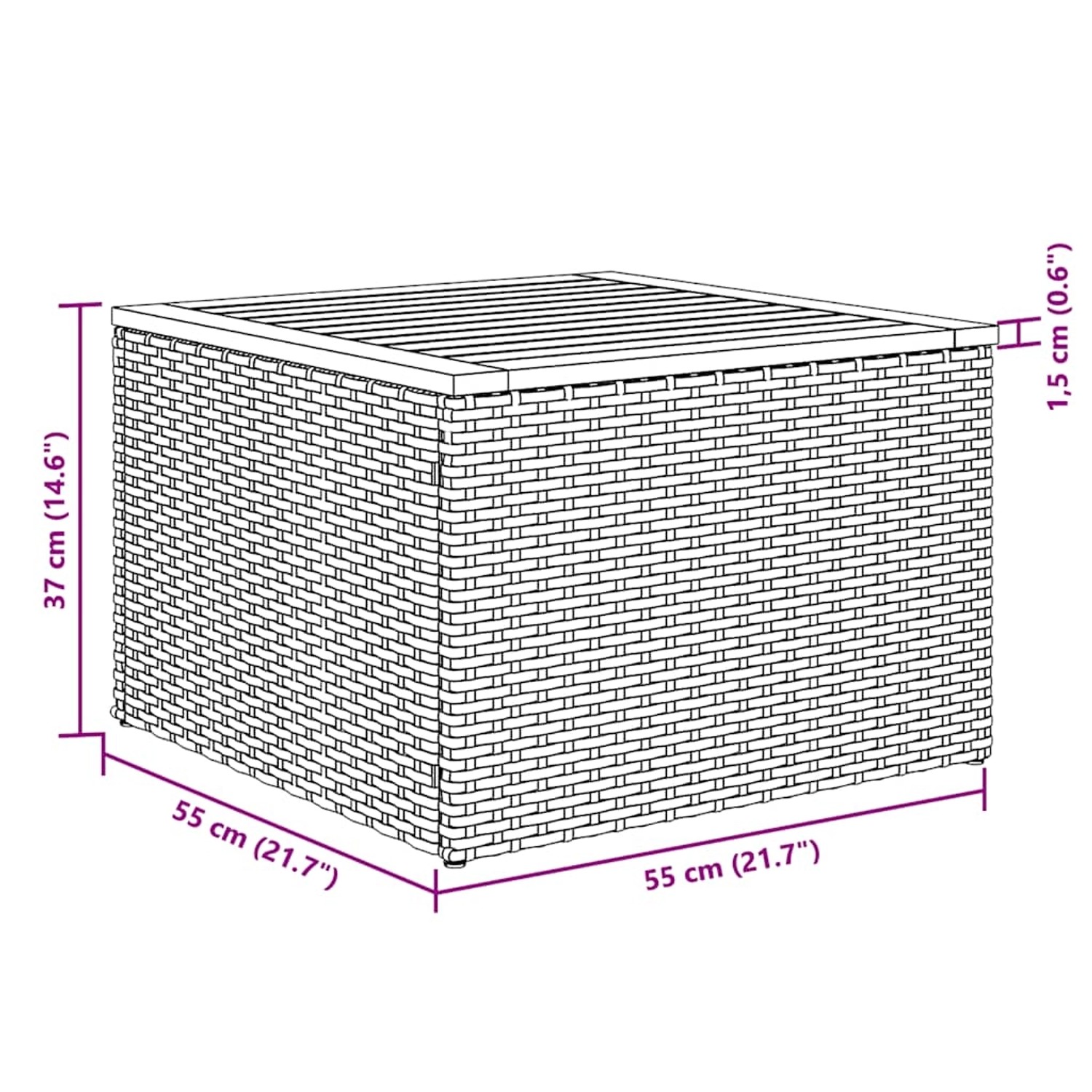 vidaXL Gartenmöbel: Schwarzer Poly Rattan Tisch, 55x55x37cm, Teil der 7-tlg Sofagarnitur.