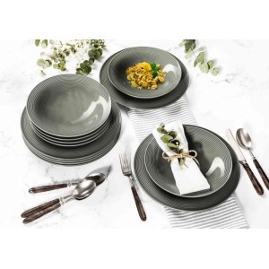 Seltmann Weiden Beat Coor Glaze Tafelservice, 12-teilig, perlgraues Geschirr mit Rillenstruktur.
