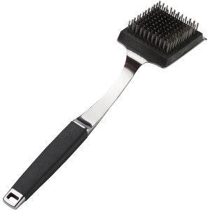 Landmann Grillbürste Pure aus Edelstahl mit Schaber und gummiertem Griff.