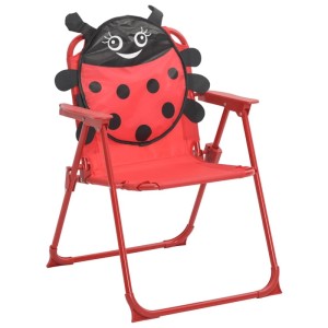 Rotes 3-tlg. Garten-Bistro-Set für Kinder mit Sonnenschirm, Marienkäfer-Design.