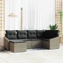 Graues 6-teiliges vidaXL Garten-Sofa-Set aus Poly Rattan für Terrasse und Garten.