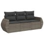 Graue 3-tlg. vidaXL Garten-Sofagarnitur aus Polyrattan mit Kissen.