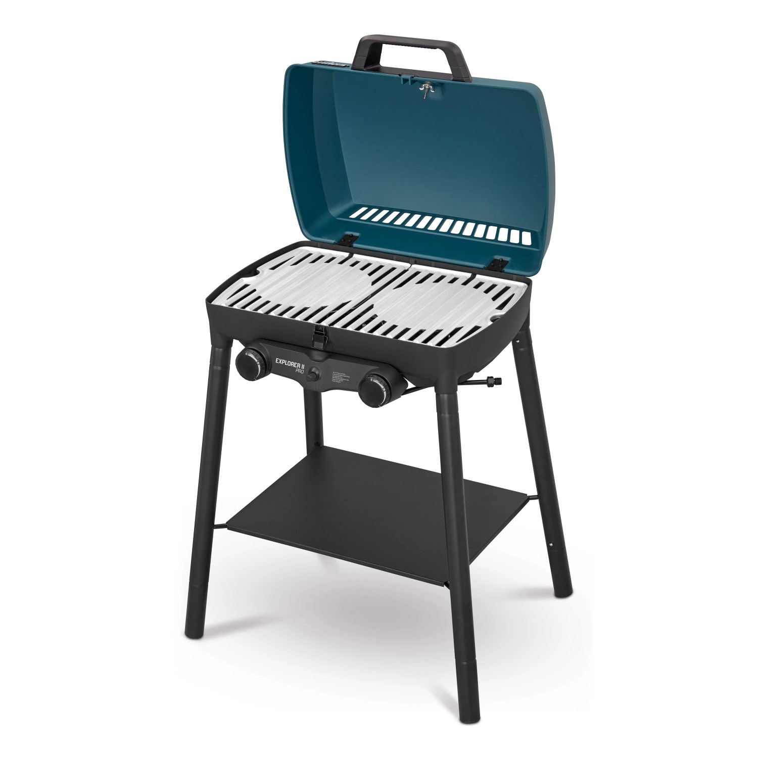 Enders Camping-Gasgrill Explorer II Pro mit Aluguss-Haube und Edelstahlrost, aufklappbar.