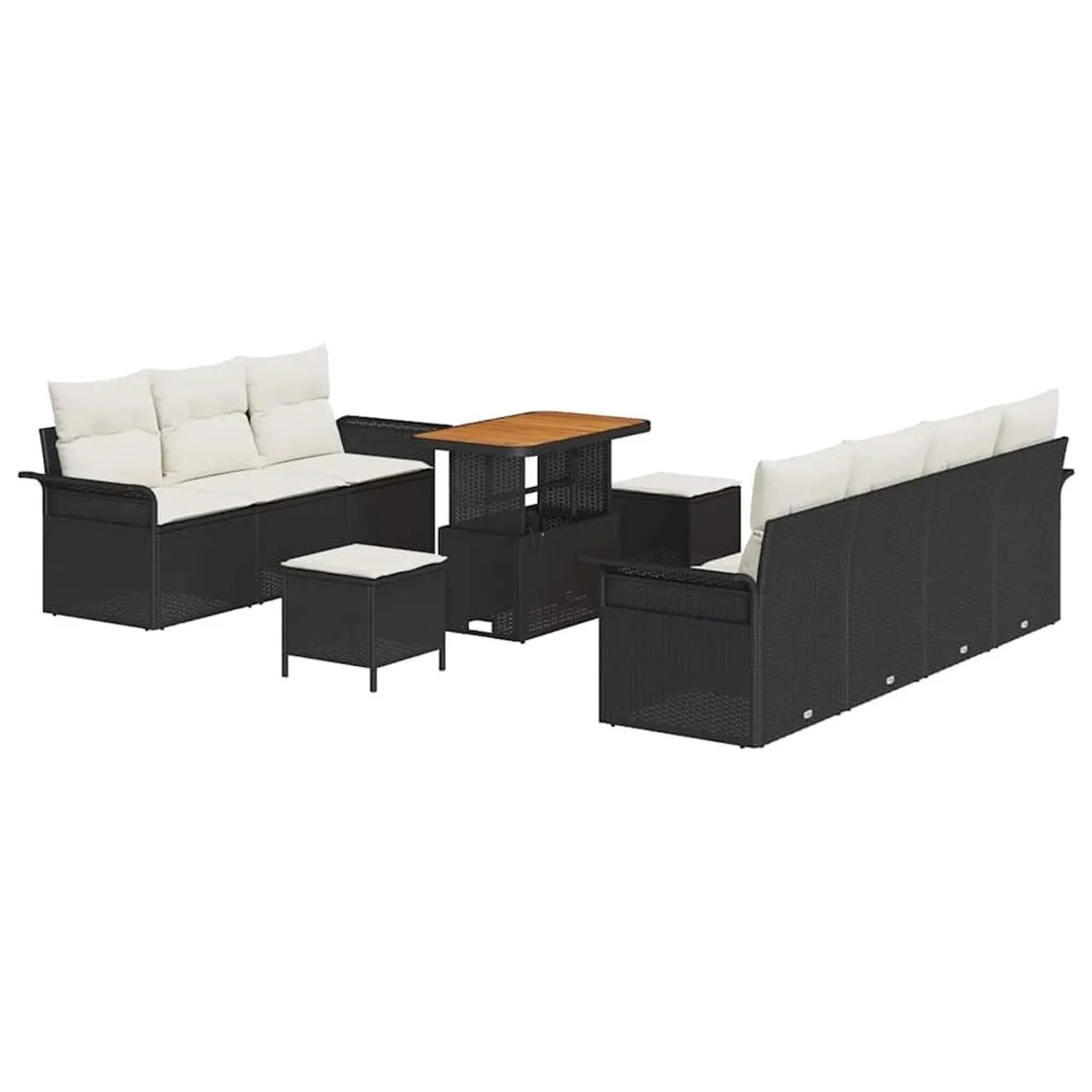 vidaXL Garten-Sofa-Set mit Kissen 10-Tlg Schwarz und Creme 3364050