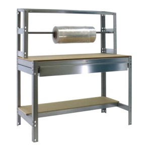 Verzinkter PROREGAL Packtisch Buffalo mit Schubfach und Folienabroller. Werkbank für Lager und Werkstatt.