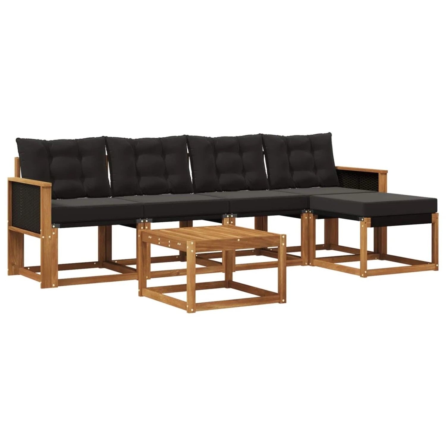 vidaXL Outdoor-Sofagarnitur mit Kissen 6 Stk Natur und Schwarz 3381896