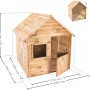 Abbildung des Soulet Kinderspielhaus Marina mit Maßen, aus Holz mit halber Tür und Fenster.