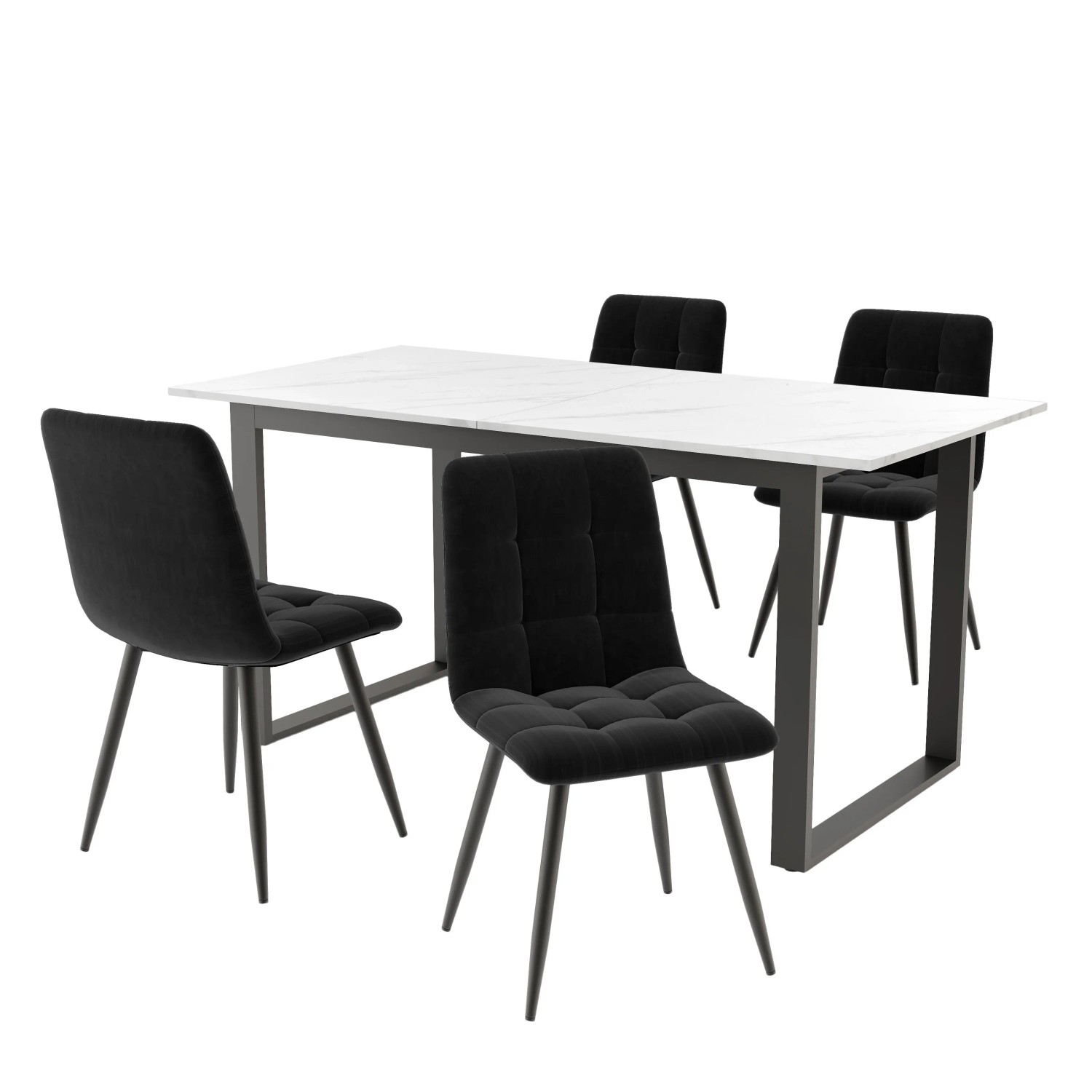 Merax Essgruppe 5Teilig 140/180x80 Weiß Schwarz Samt