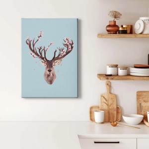 Wandbild mit Hirsch und Orchideen auf Leinwand, moderne Wanddekoration für Wohnräume.