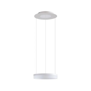 Moderne, dimmbare LED Smart Home Pendelleuchte Squillo in Weiß mit Leselampe, 40 cm Durchmesser.