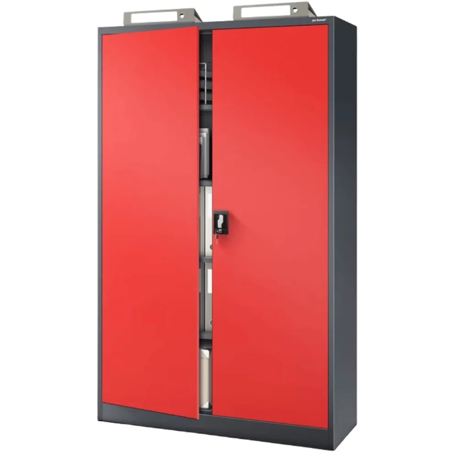 JAN NOWAK Aktenschrank Abschließbar JAN mit Flügeltüren 185 x 115 x 40 cm Anthrazit-Rot