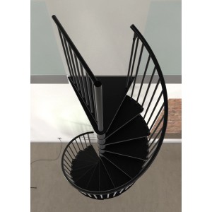 Schwarze Minka Spindeltreppe Rondo Smart, 120 cm Durchmesser, von oben.