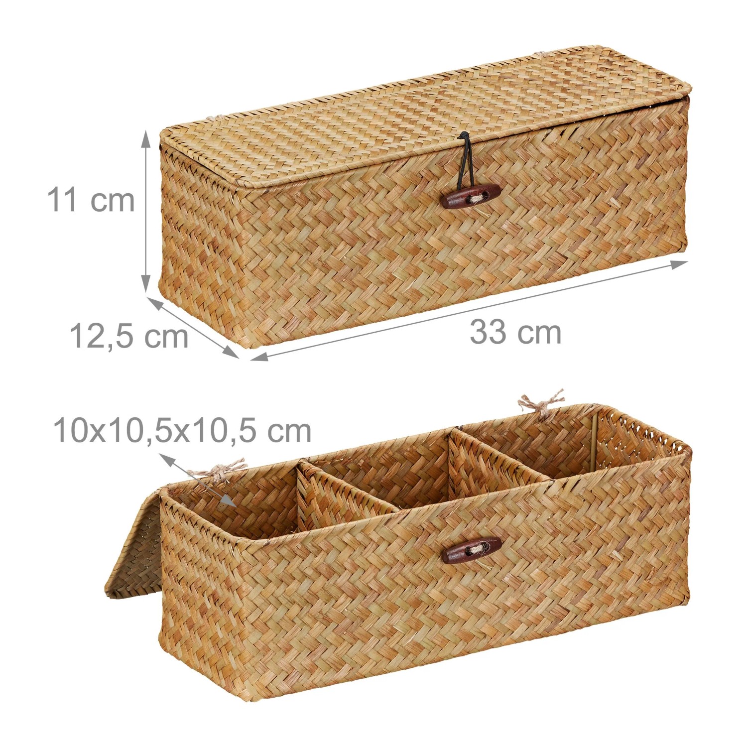 Relaxdays Aufbewahrungsbox Seegras Natur mit Deckel 11 cm x 33 cm x 12,5 cm_4