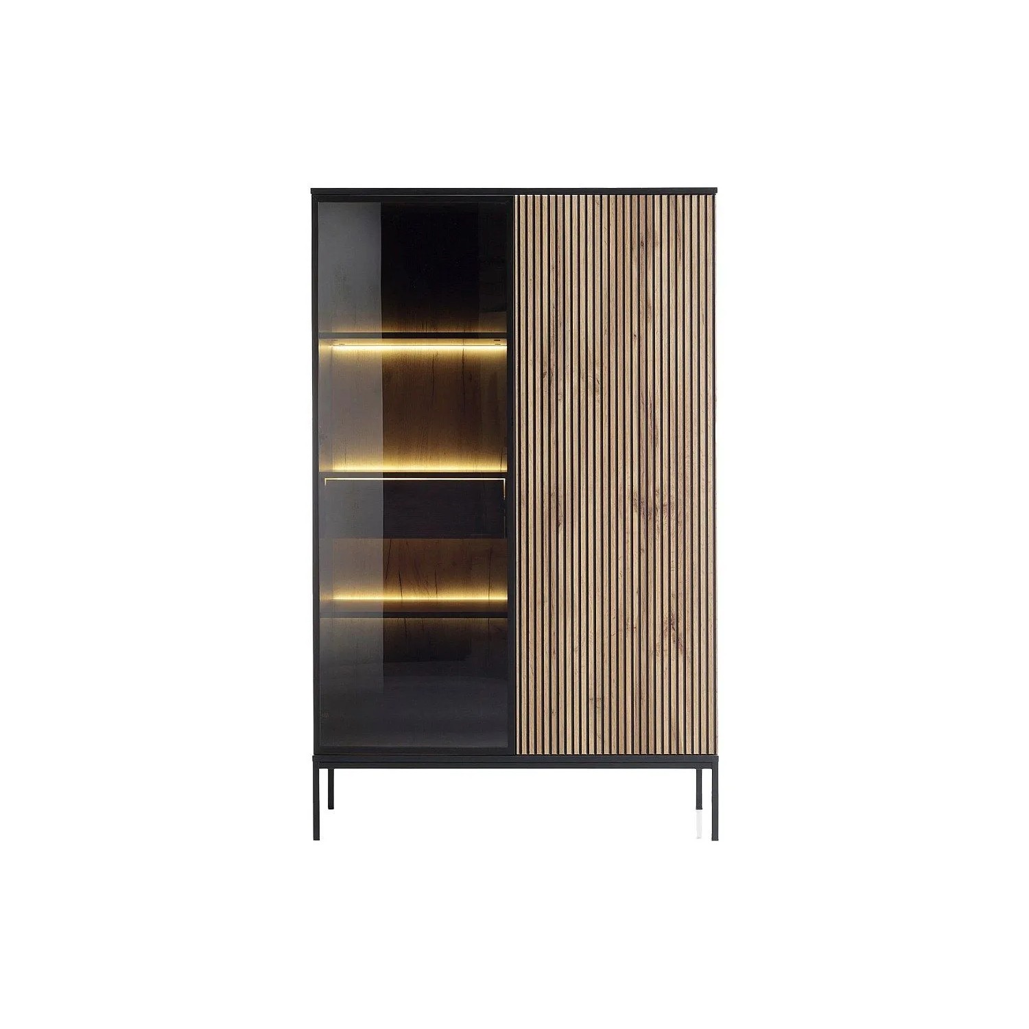 Vente-unique Vitrinenschrank Ovila Schwarz  Naturfarben Dunkel 103.5 cm