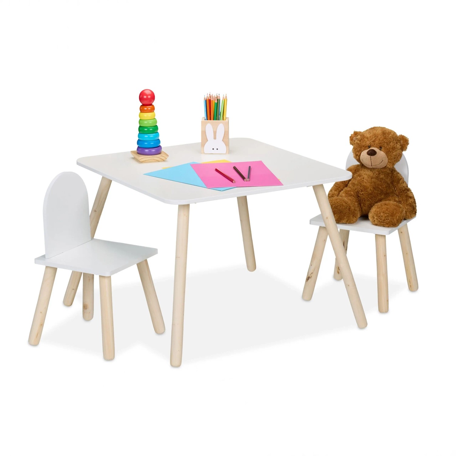 Relaxdays Kindersitzgruppe MDF Kiefernholz Weiß Natur 45 cm x 60 cm x 60 cm 6,4 kg