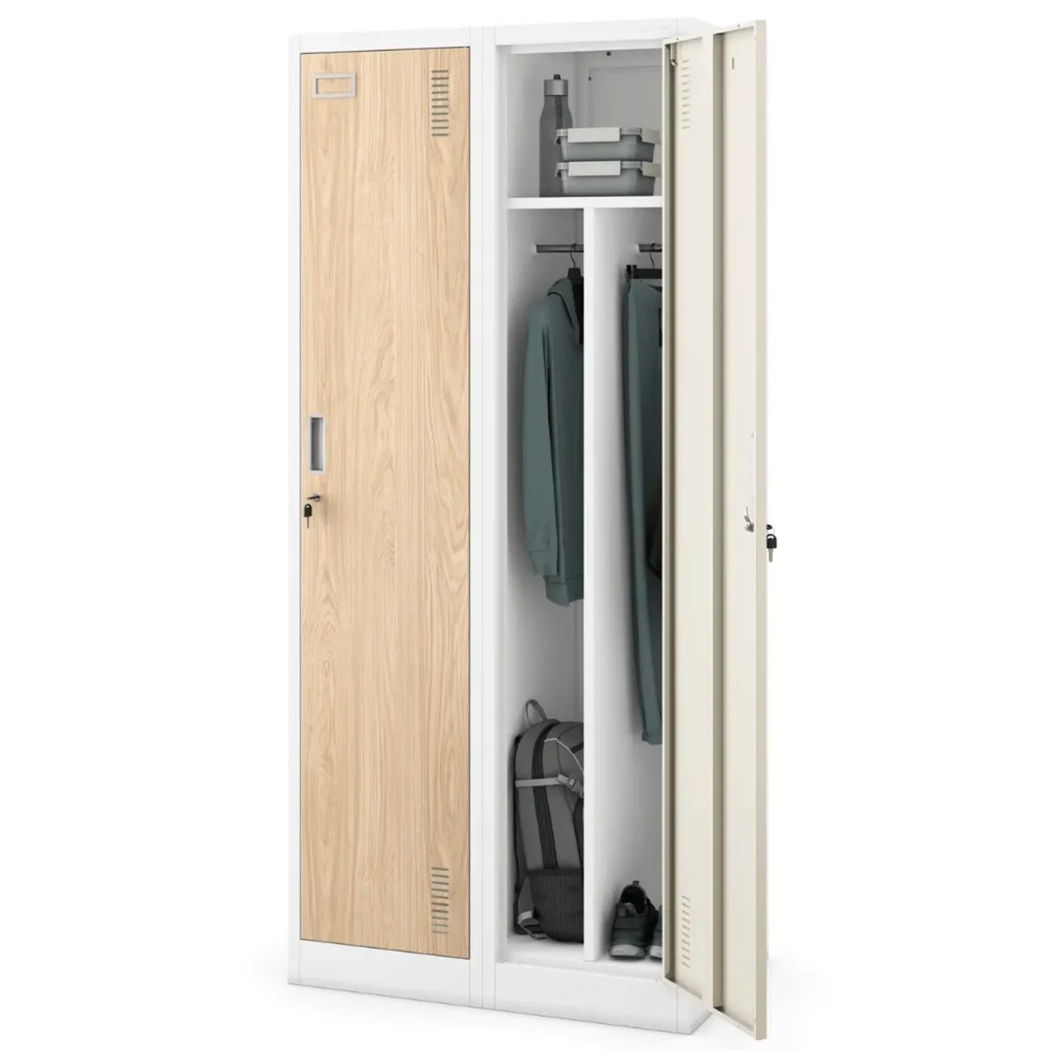 JAN NOWAK Umkleideschrank Spind KACPER 2 Abteile 180 x 80 x 50 cm Weiß-Sonoma Eiche