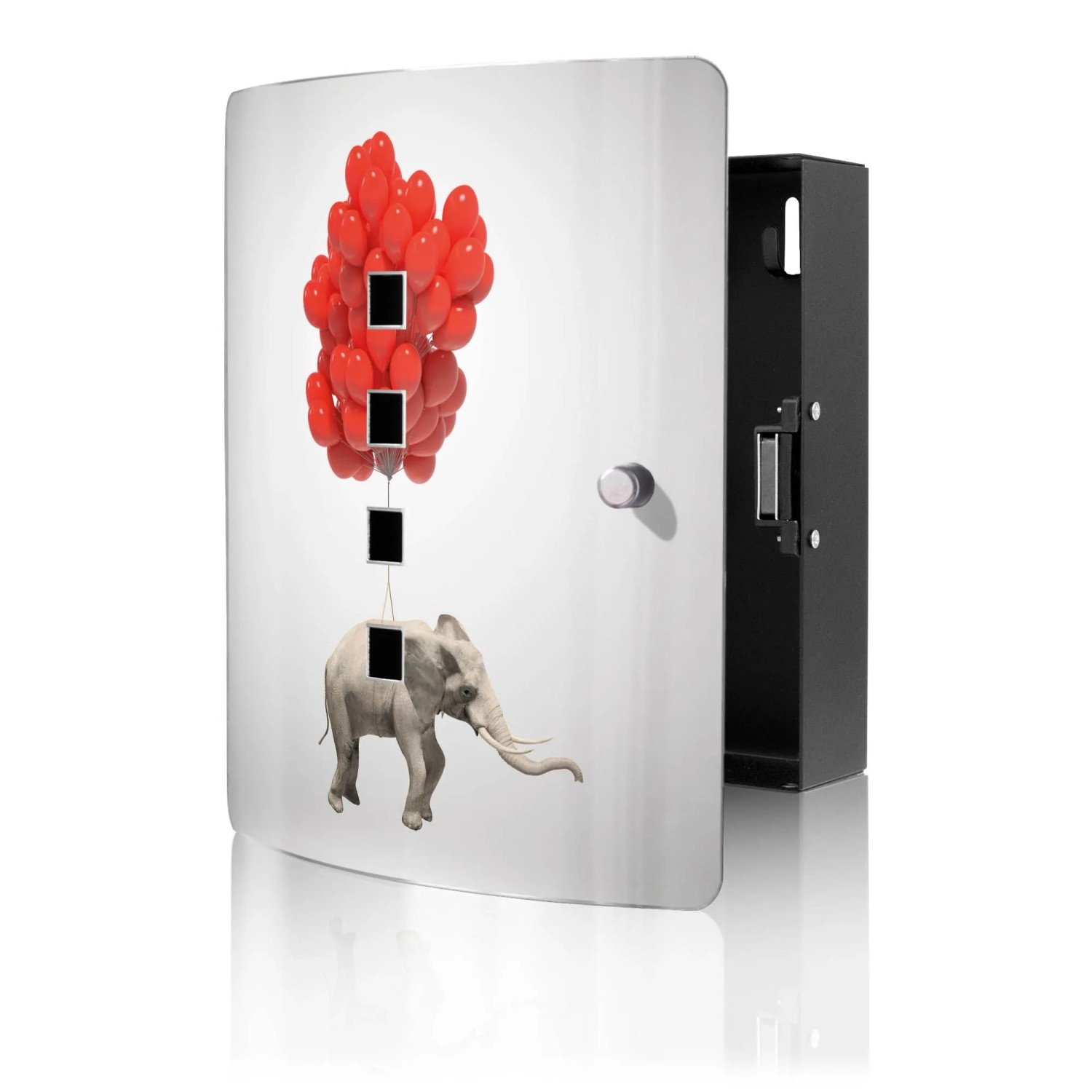 Banjado Design Schlüsselkasten Aus Edelstahl Für 10 Schlüssel 24x21,5x7cm Mit Magnetverschluss Motiv Fliegender Elefant