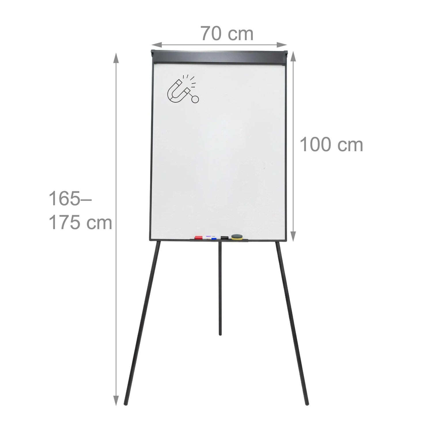 Relaxdays Flipchart Whiteboard Aluminium Schwarz Höhenverstellbar Magnetisch Abwischbar Mit 2 Armen 100 cm x 70 cm 4,2 kg_4