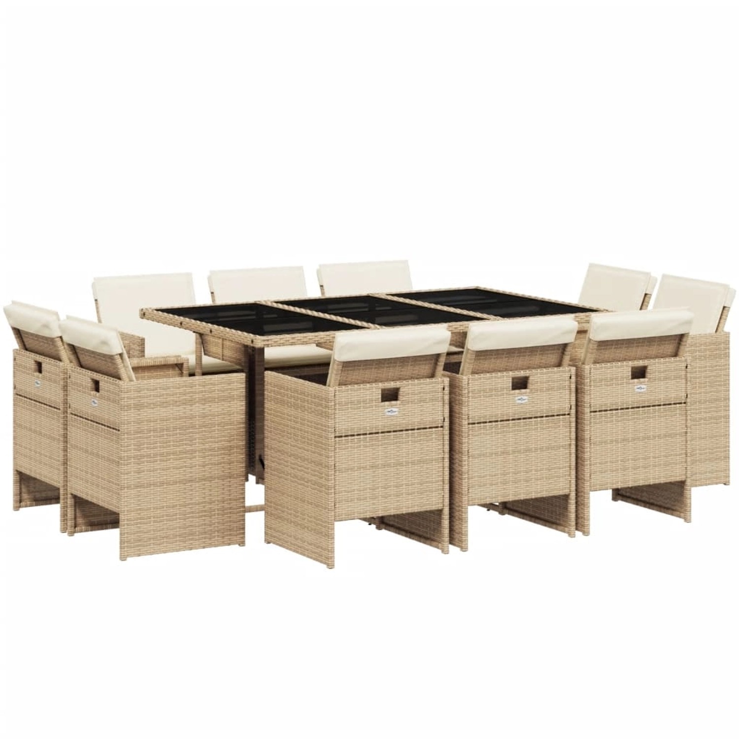vidaXL 11-Tlg Garten-Essgruppe mit Kissen Beige Poly Rattan 3210670 günstig online kaufen