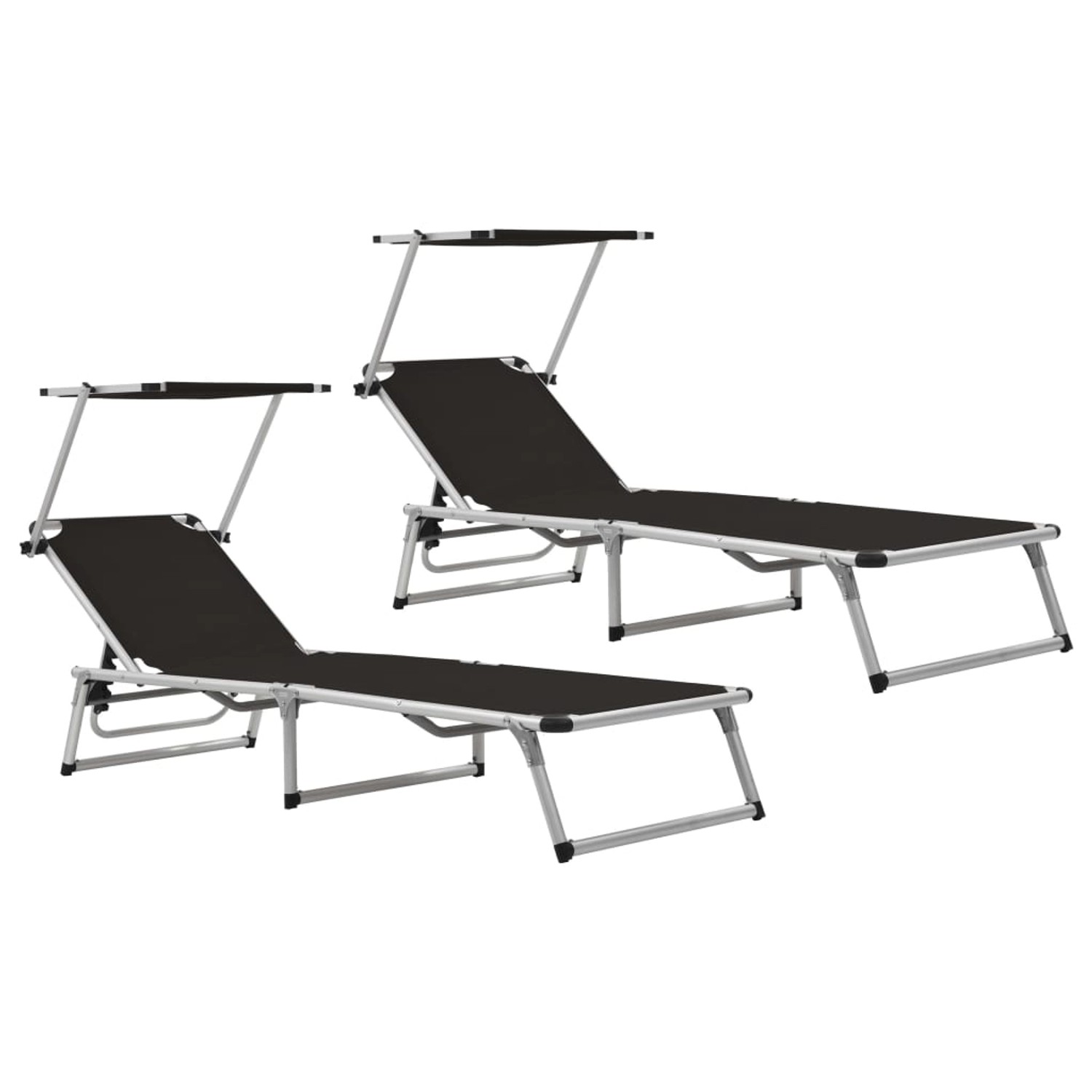 vidaXL Klappbare Sonnenliegen mit Dach 2 Stk Alu Textilene Schwarz 312458