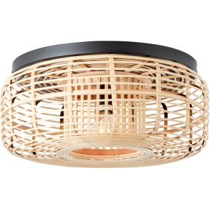Helle Holz Deckenleuchte Crosstown, Ø 45cm, mit schwarzem Metallsockel. Moderne Lampe für Innenräume.