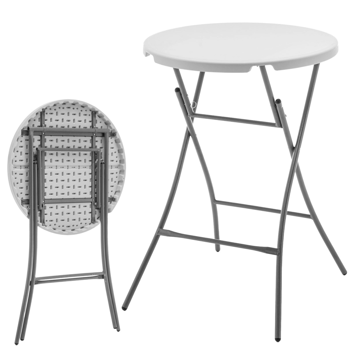 KARAT Klapptisch Nagano, runder, weißer Gartentisch/Stehtisch, wetterfest und faltbar, Ø 80 cm.