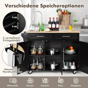 Schwarzer Costway Küchenwagen mit Schubladen, Rollen und Stauraum für Küchenutensilien.