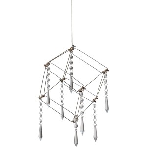 Moderne LED-Pendelleuchte Araneus in Chrom, 15 cm, mit dekorativen Kristallanhängern.