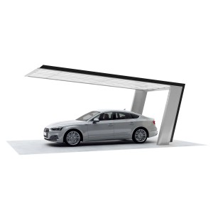 Ximax Flachdach-Carport My-Port 7 in Schwarz mit Auto. Einzelcarport mit transparentem Dach.