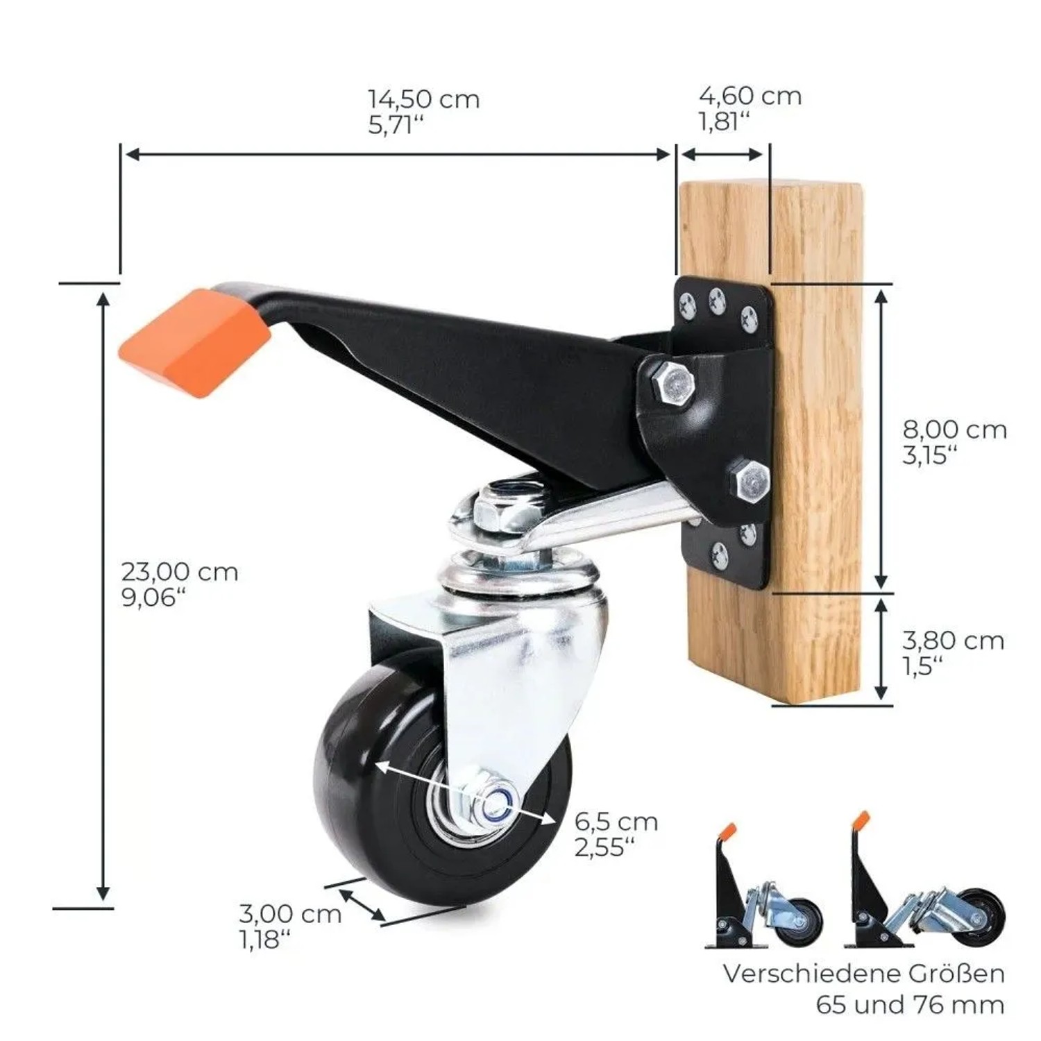 HMF 6750 Schwerlastrollen Absenkbar für Werkbank 4 Stück 65 mm bis 300 kg Schwarz_5