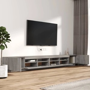 VidaXL TV-Schrank-Set, 3-teilig, mit LED, Grau Sonoma Holzwerkstoff. Wohnwand mit Stauraum.
